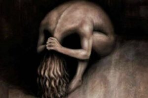 L’immagine proposta in questo test contiene due figure sovrapposte: un teschio e una donna rannicchiata.